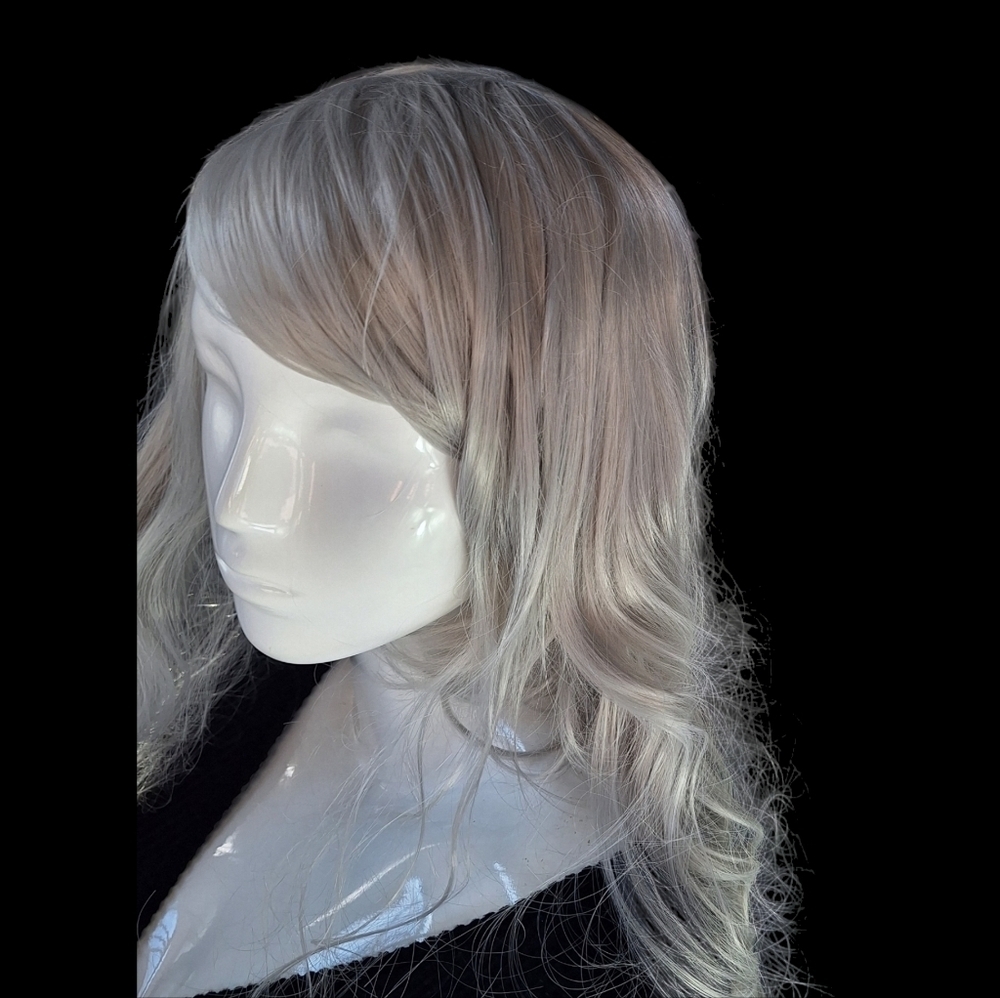 Platinum Salt & Pepper Layered Look White Color Long Hair With Wave/Wear My Wig - Picture 5 of 13